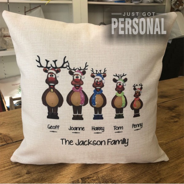 Personalised Reindeer Family Christmas Cushion -Jackson Design